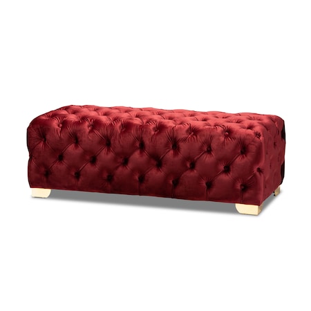 Baxton Studio Avara Velvet Upholstered Gold Finished Tufted Bench Ottoman 154-9367